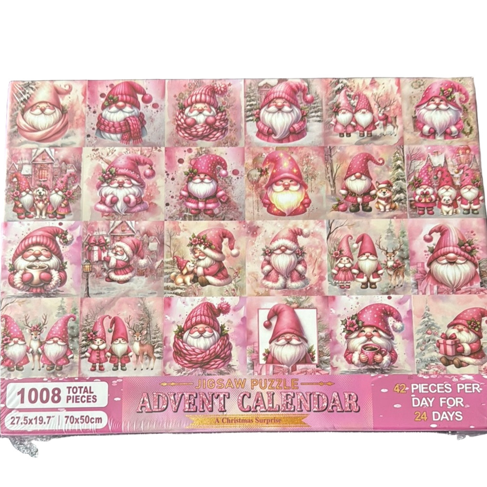 Holiday Pink Santa Gnomes Jigsaw Puzzle Advent Calendar